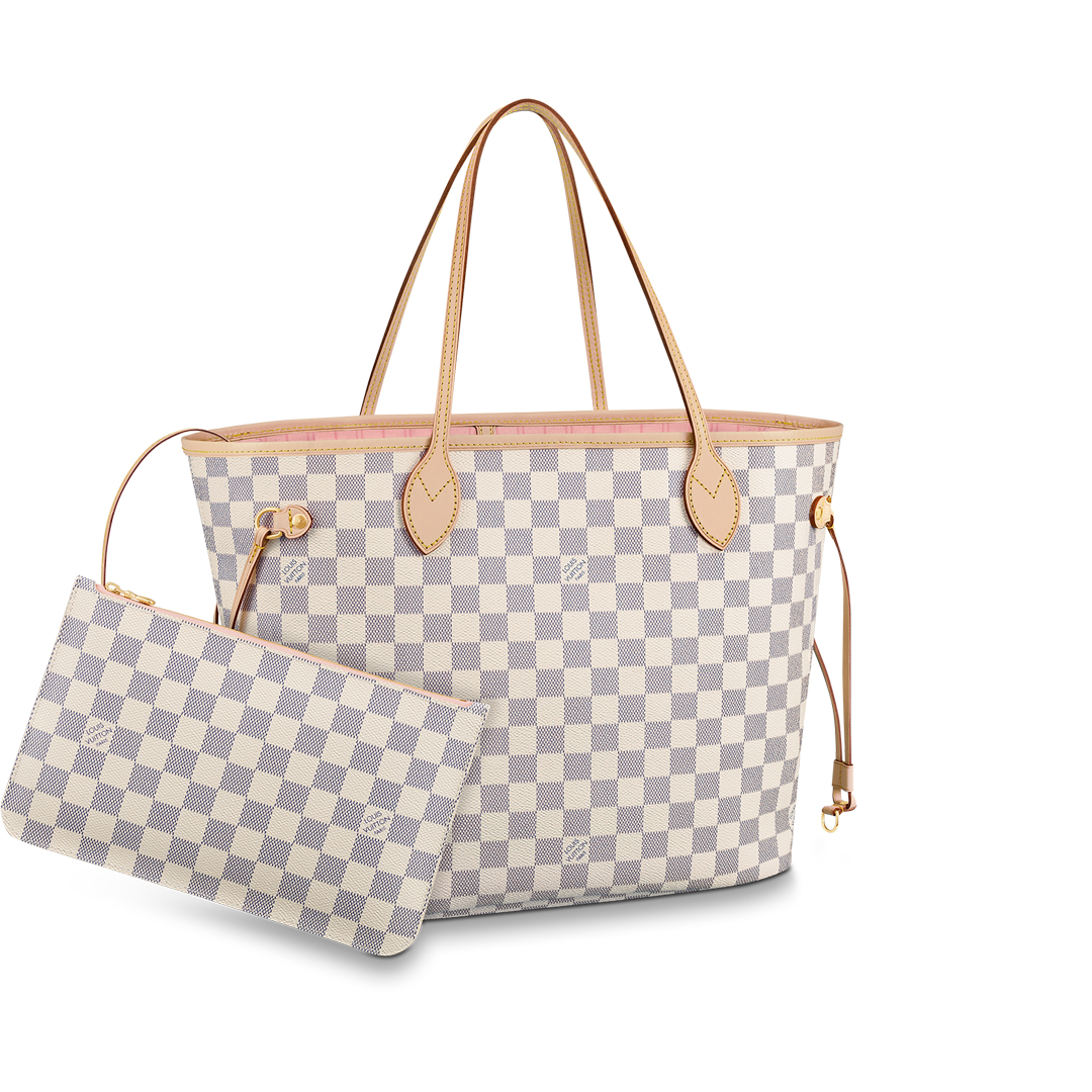 Louis Vuitton NEVERFULL MM  Damier Azur Handbag N41605 Rose Ballerine